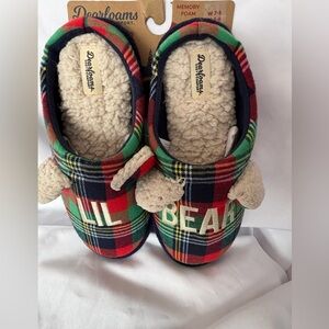 NEW DEARFOAMS unisex plaid non slip Lil Bear Slippers m/5-6 w/7-8